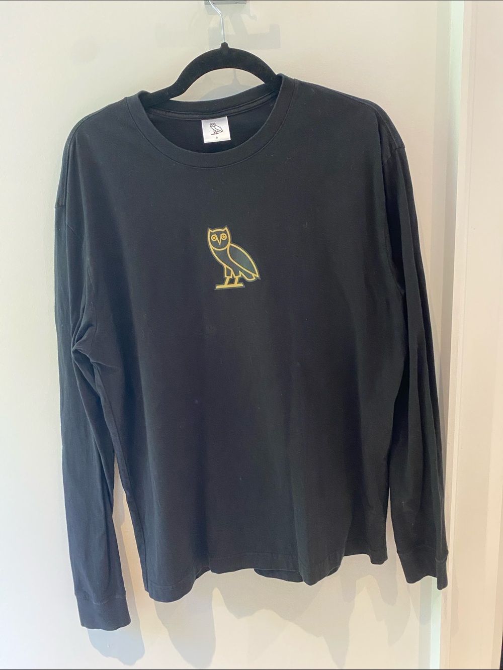 OVO Black Long Sleeve Tee with Gold Owl Logo